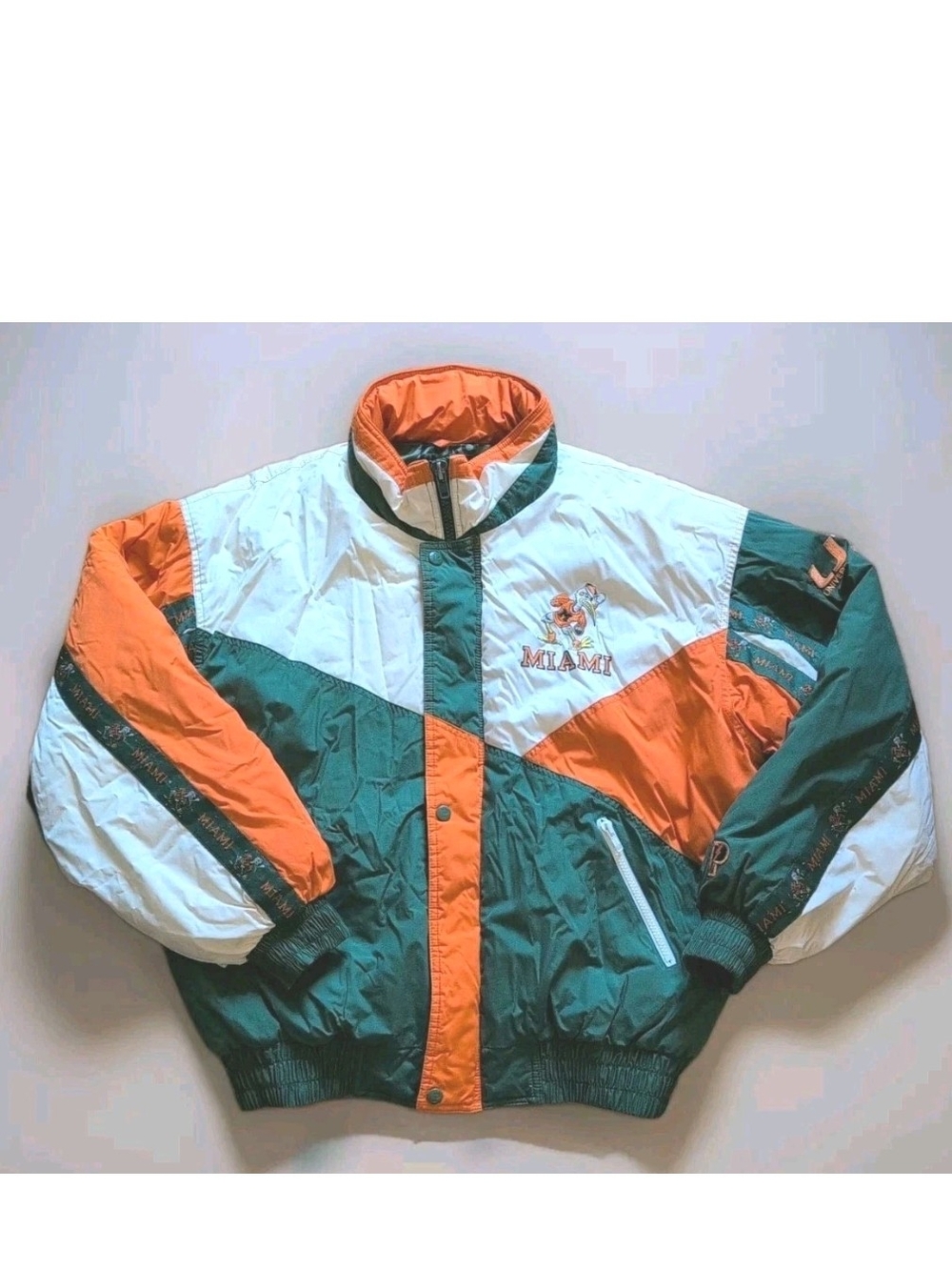 Vtg Miami Hurricanes Jacket Large Pro Player NCAA Waterproof Puffer Daniel Young